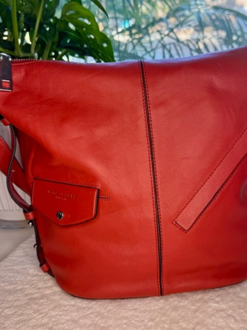 Marc Jacobs The Sling Hobo Crossbody Bag In Soft Copper Red Leather, Silver